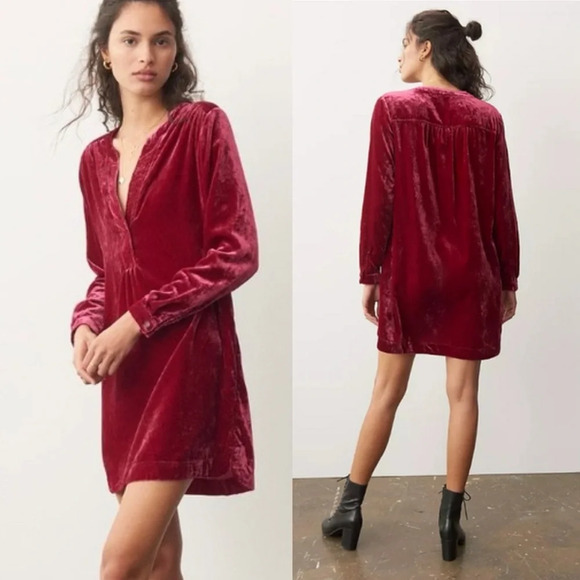 Anthropologie Dresses & Skirts - Anthropologie Melody Velvet Tunic Dress in Rasberry